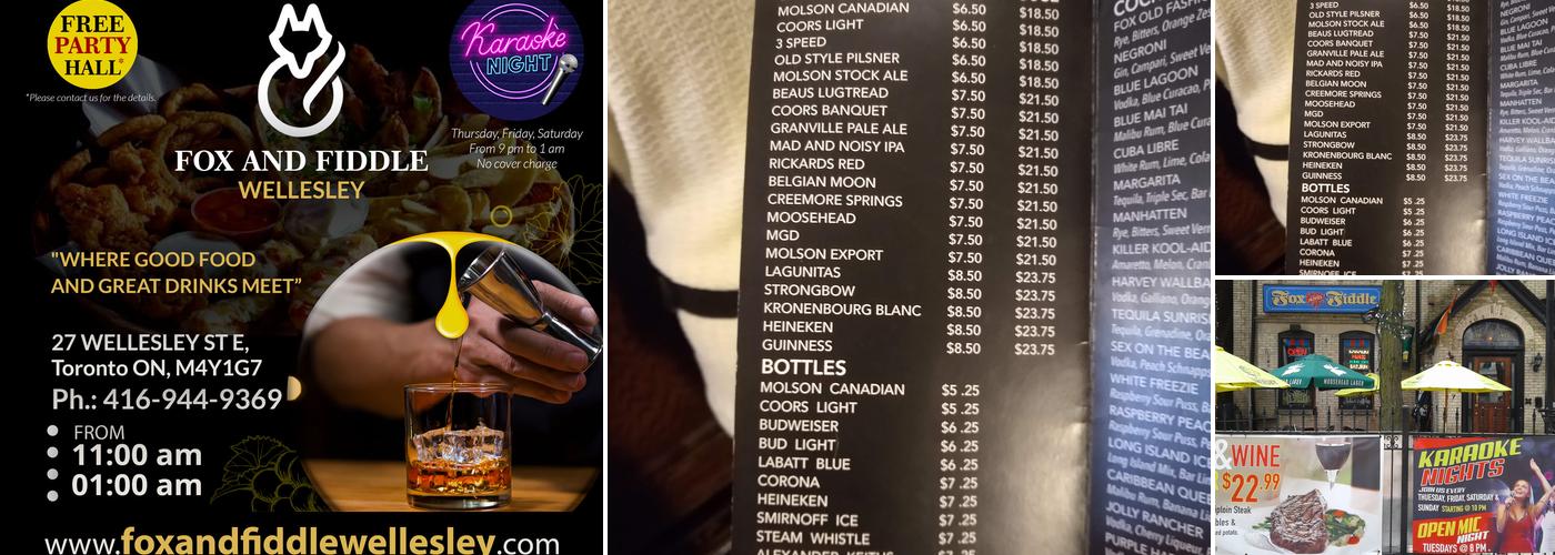 Fox and Fiddle Wellesley Toronto Menu