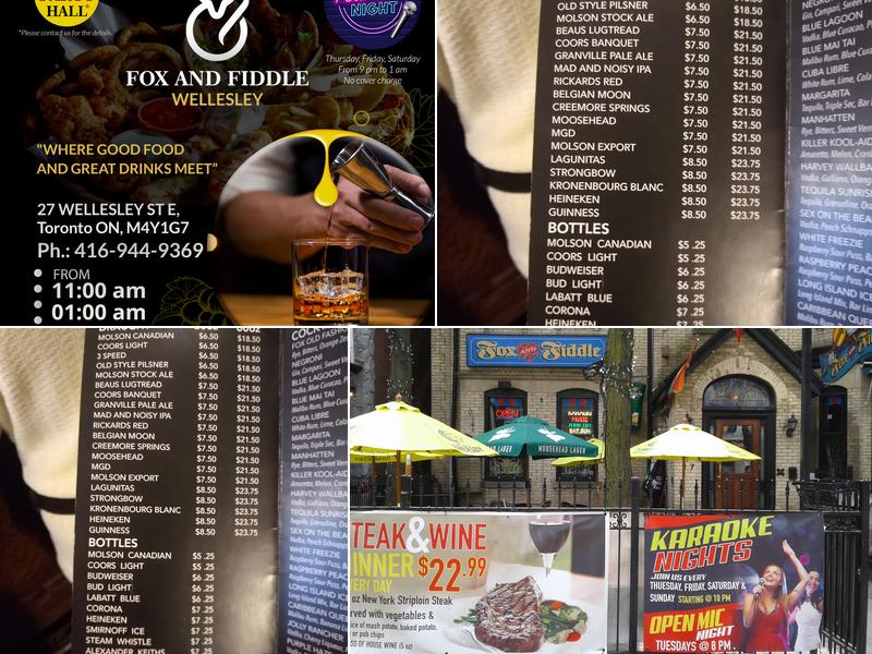 Fox and Fiddle Wellesley Toronto Menu