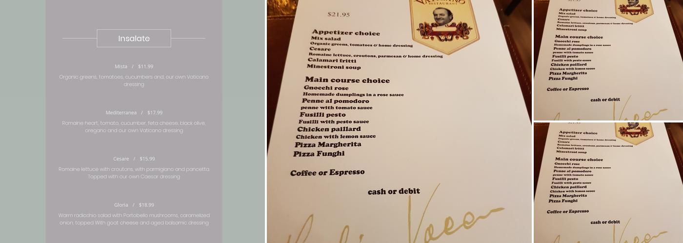 Vaticano Restaurant Menu