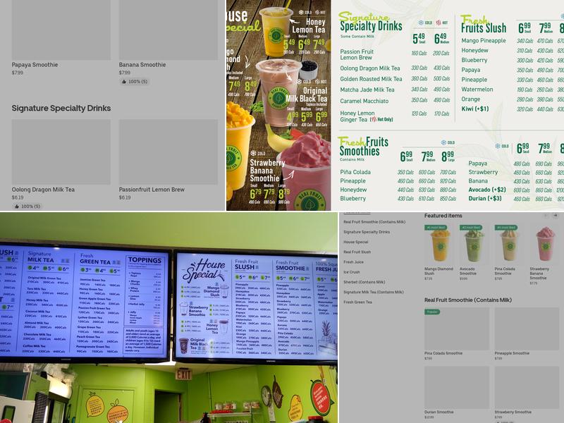Real Fruit Bubble Tea Menu