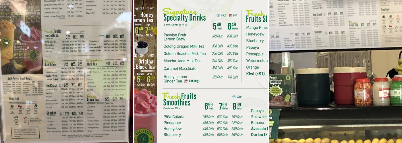 Real Fruit Bubble Tea Menu