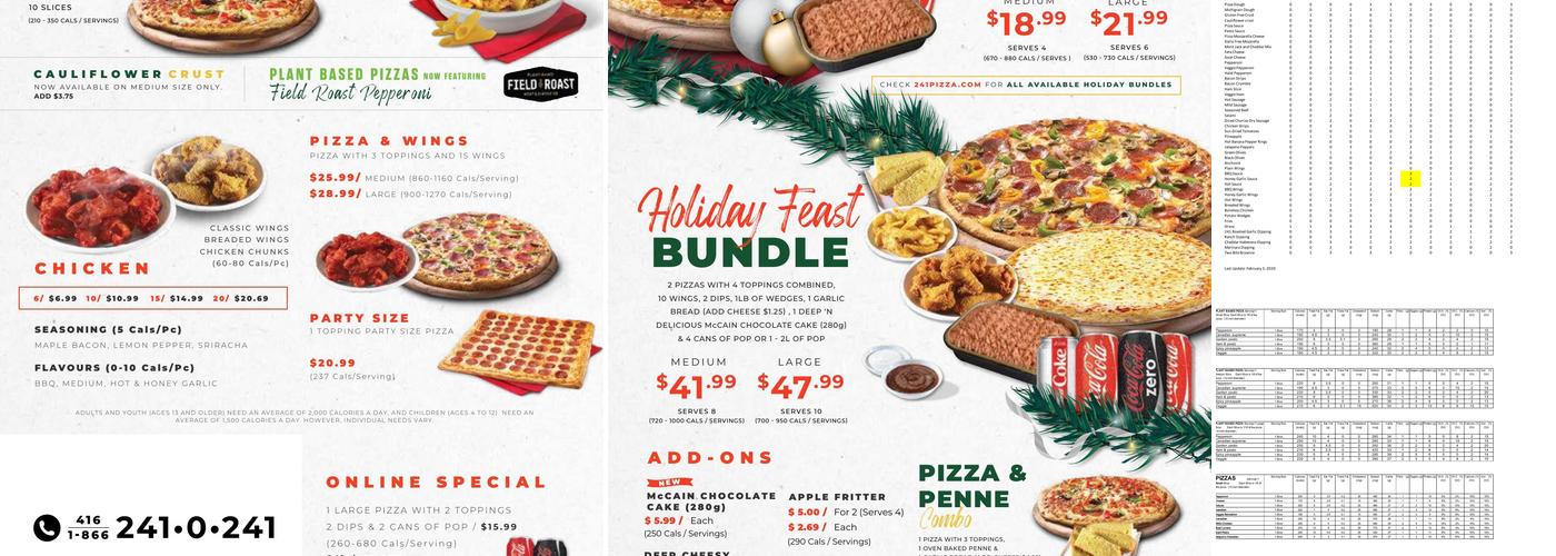 241 Pizza Menu