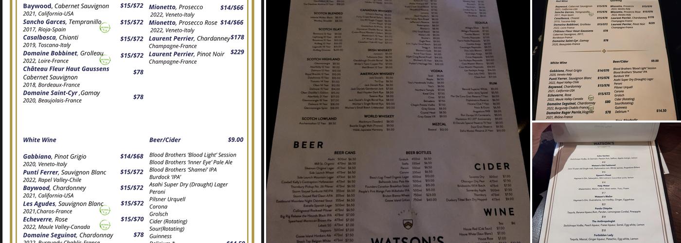 Watson's Menu