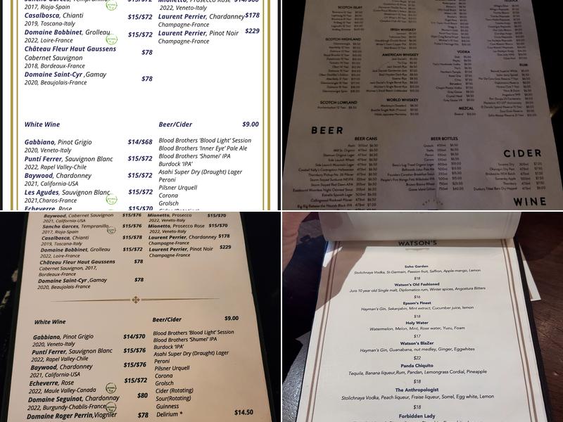 Watson's Menu