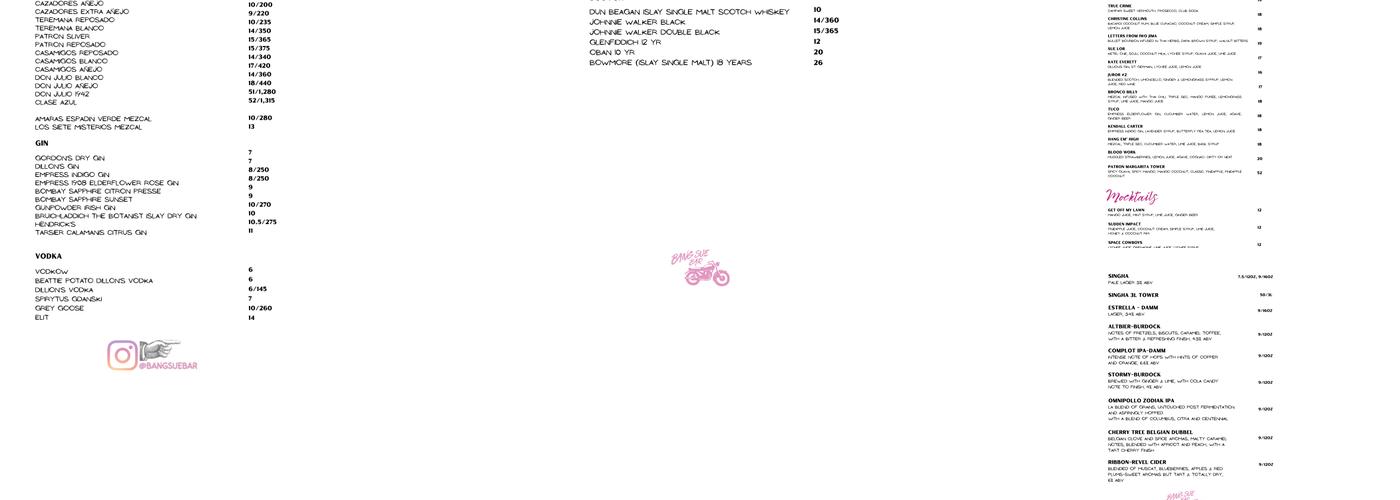 Bang Sue Bar Menu