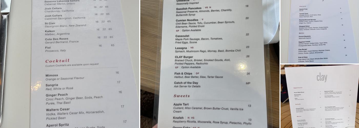 CLAY Restaurant Menu