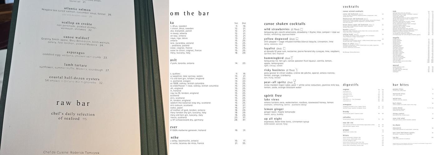 Canoe Menu