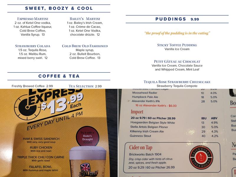 Duke of Cornwall Menu