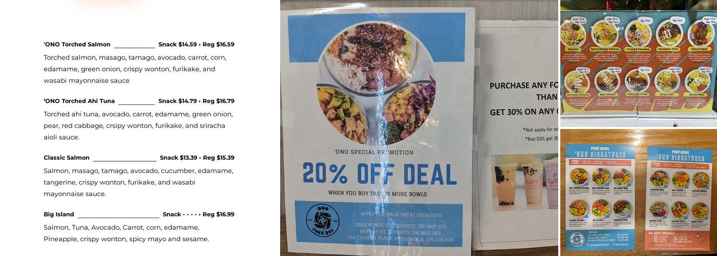 'ONO Poké Bar Menu
