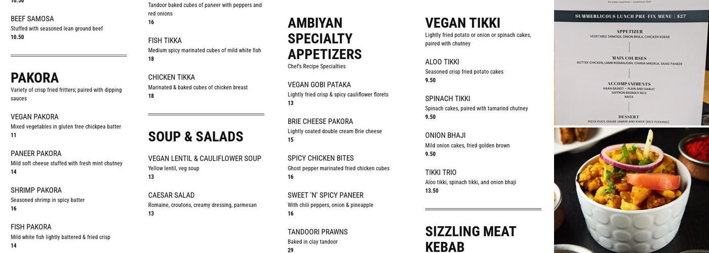Ambiyan On Yonge Menu