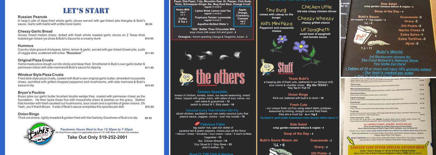 Bubi's Awesome Eats Menu