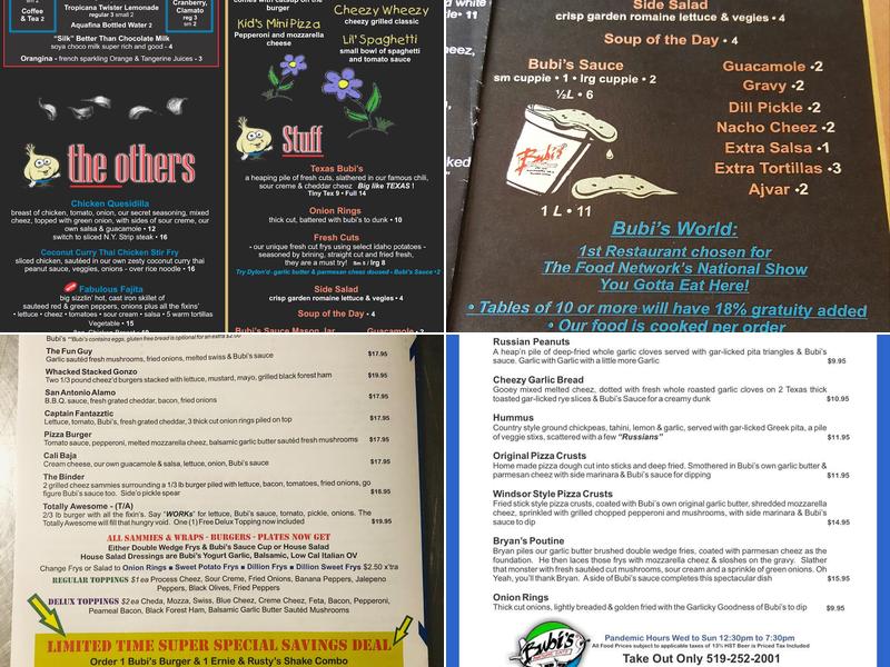 Bubi's Awesome Eats Menu