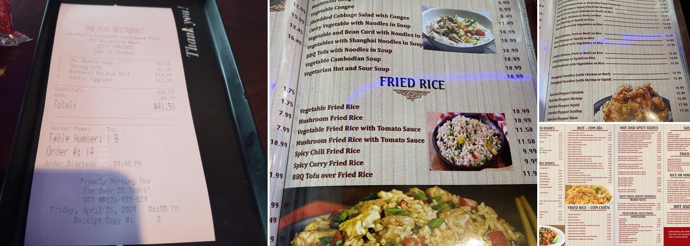 The Mini Restaurant Menu