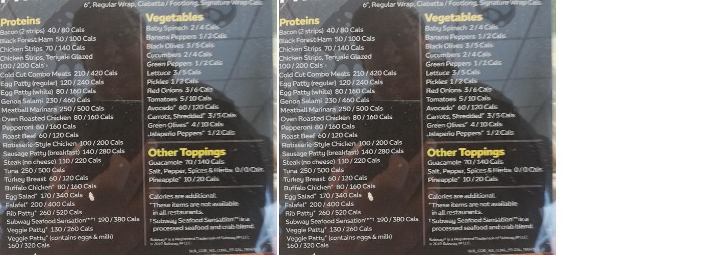 Subway Menu