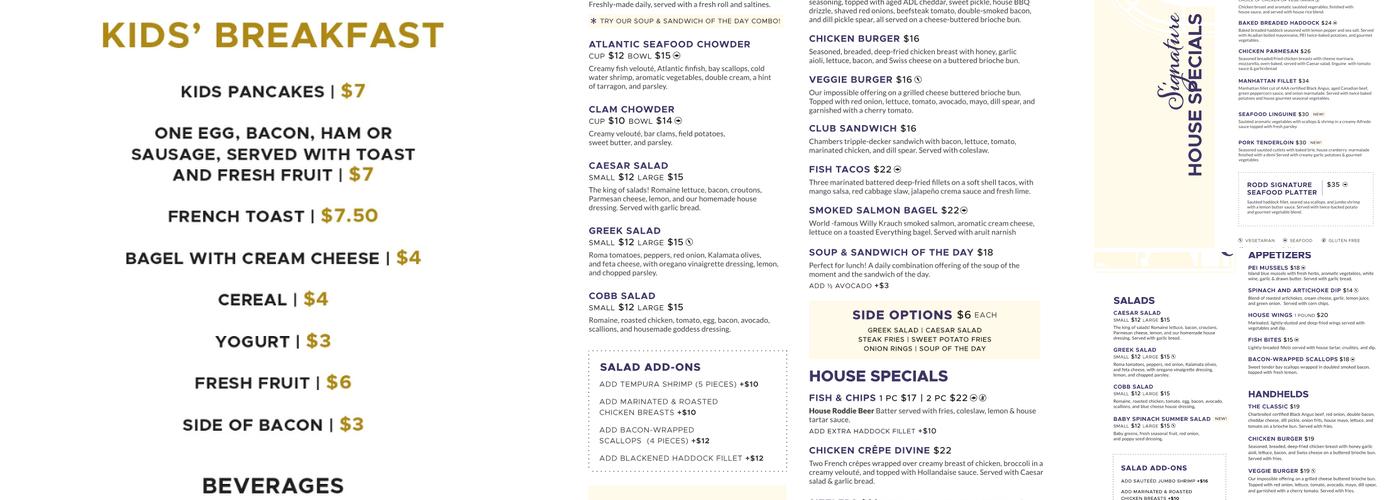 Chambers Restaurant & Bar Menu