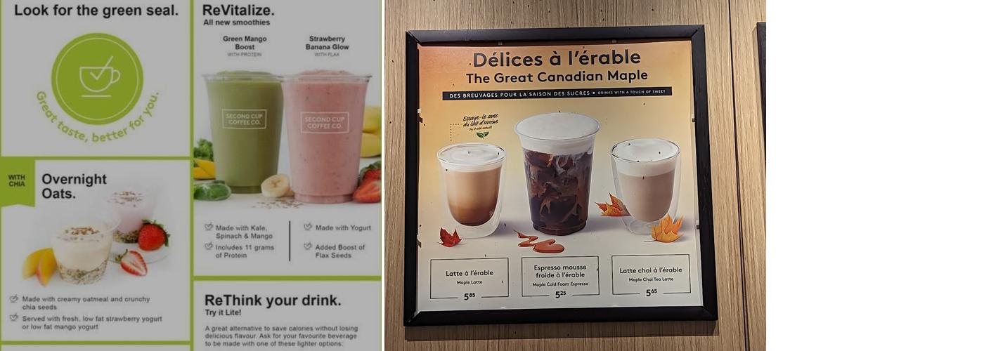 Second Cup Café Menu