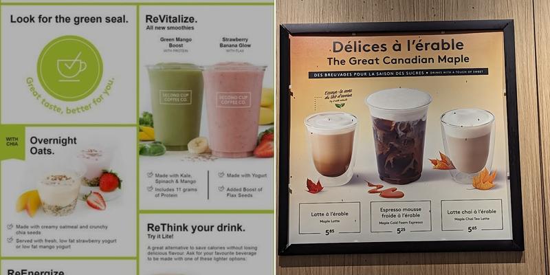 Second Cup Café Menu