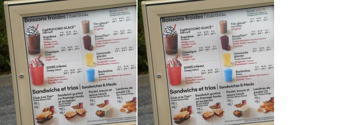 Tim Hortons Menu