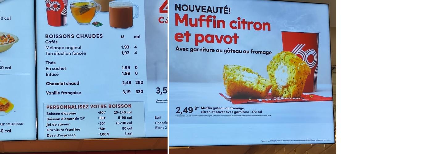 Tim Hortons Menu