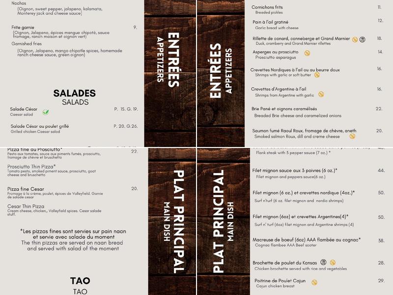 Resto-Bar L'Imprévu & Resto La Terrasse Menu