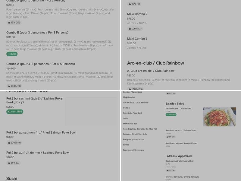 Okane Sushi Bar- Rockland Menu