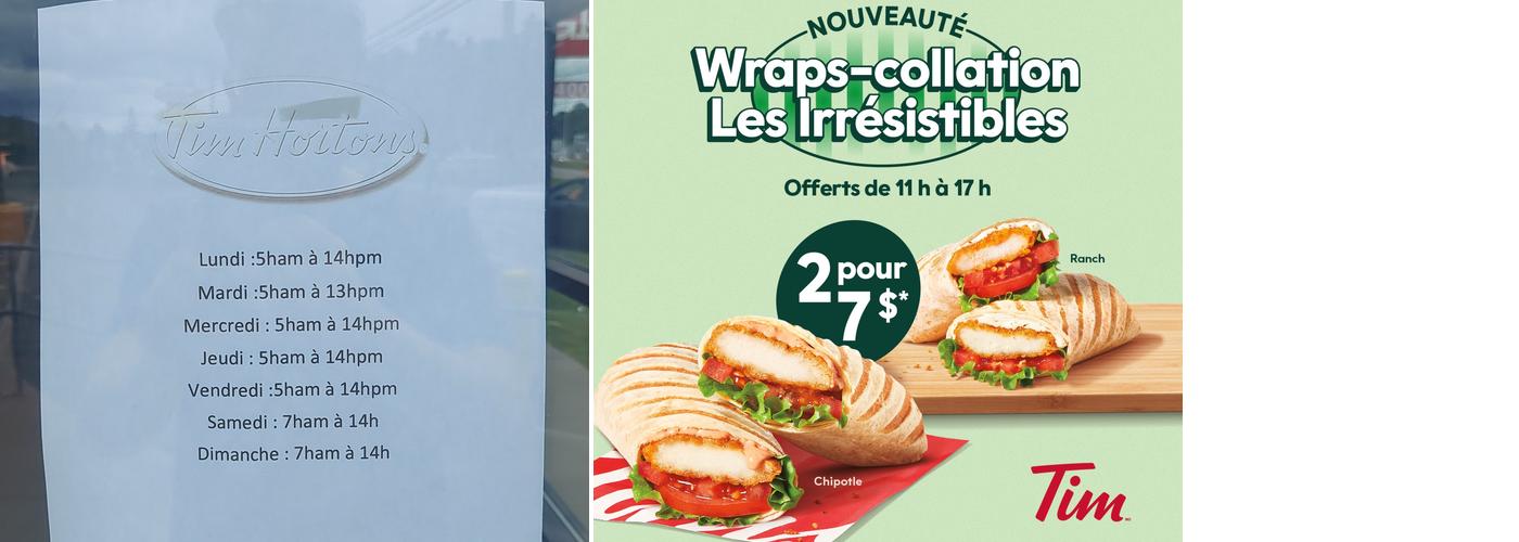 Tim Hortons Menu
