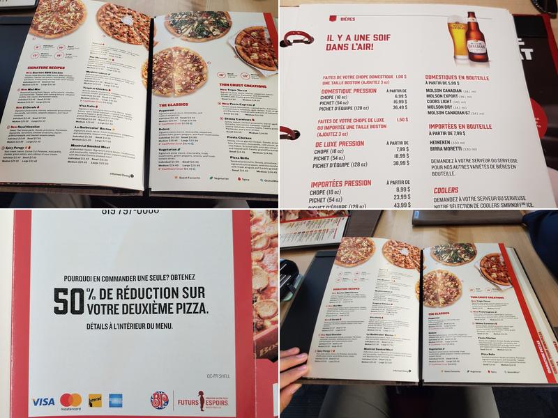 Boston Pizza Menu