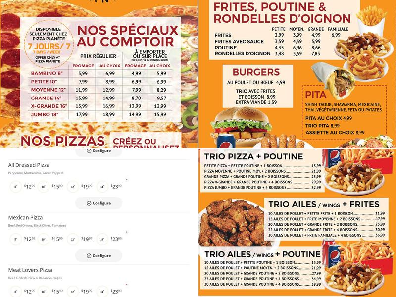 Pizza Planète Menu