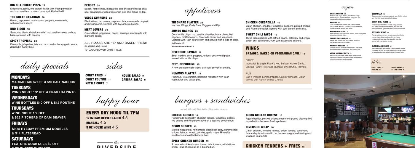 The Riverside: Tap & Table Menu