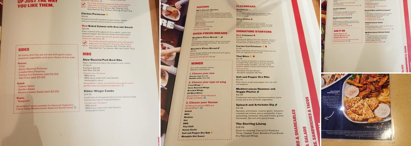 Boston Pizza Menu