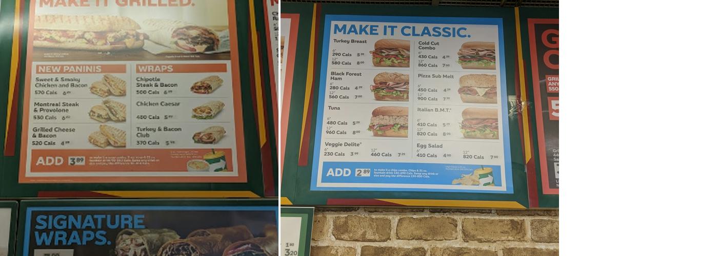 Subway Menu