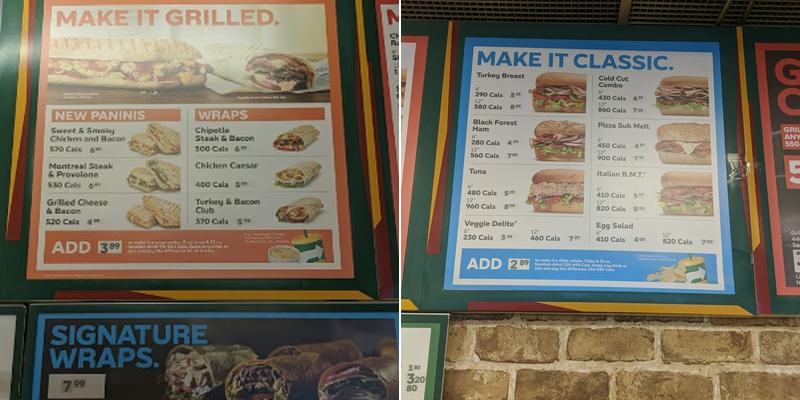 Subway Menu
