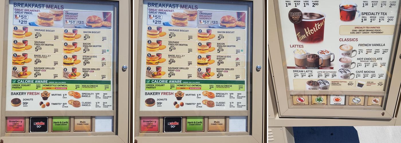 Tim Hortons Menu