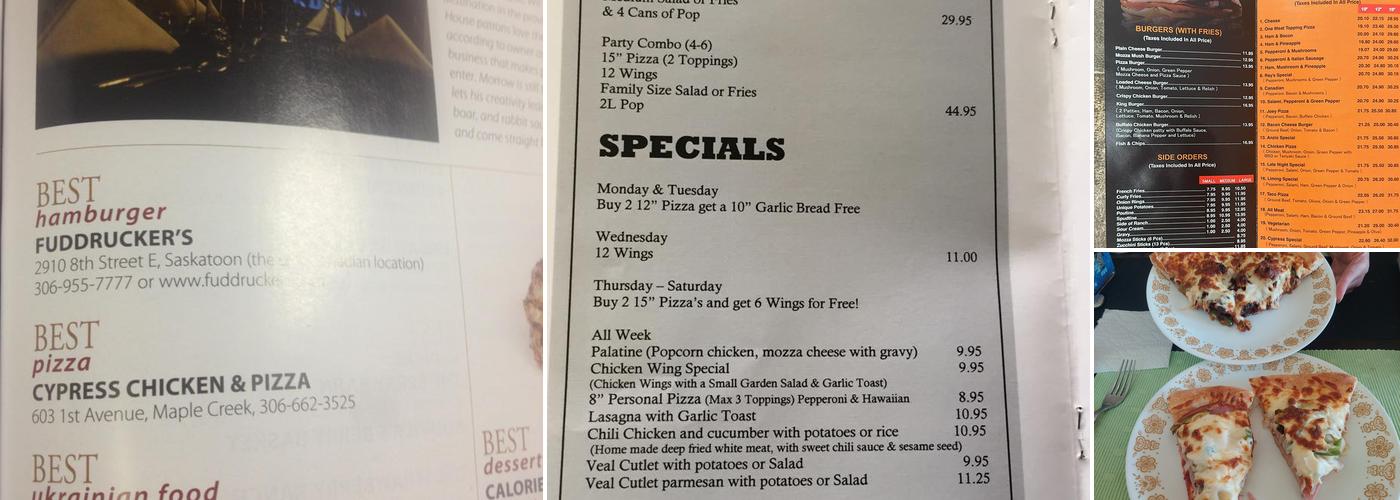 Cypress Pizza and Chicken Menu