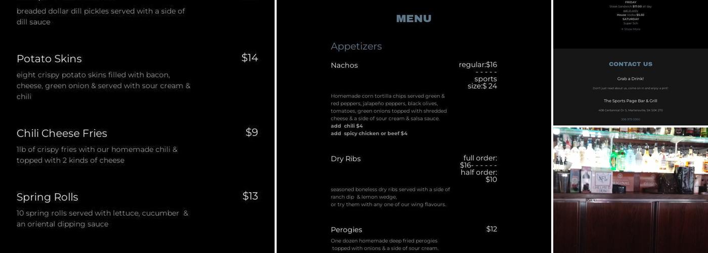 Sports Page Bar & Grill Menu