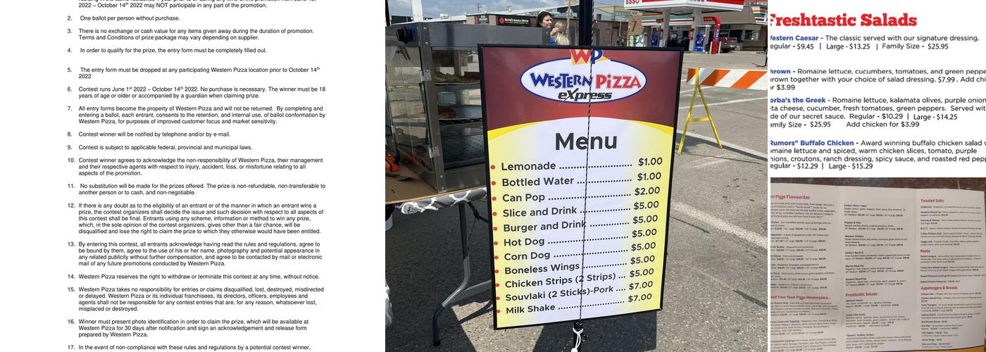 Western Pizza Express Menu