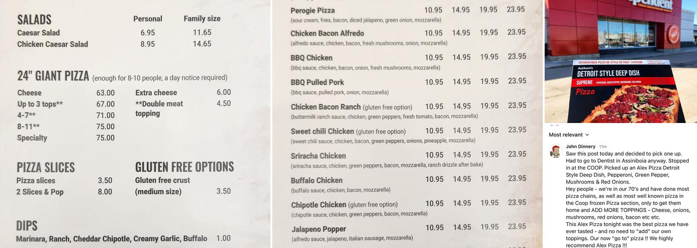 Alex Pizza Menu