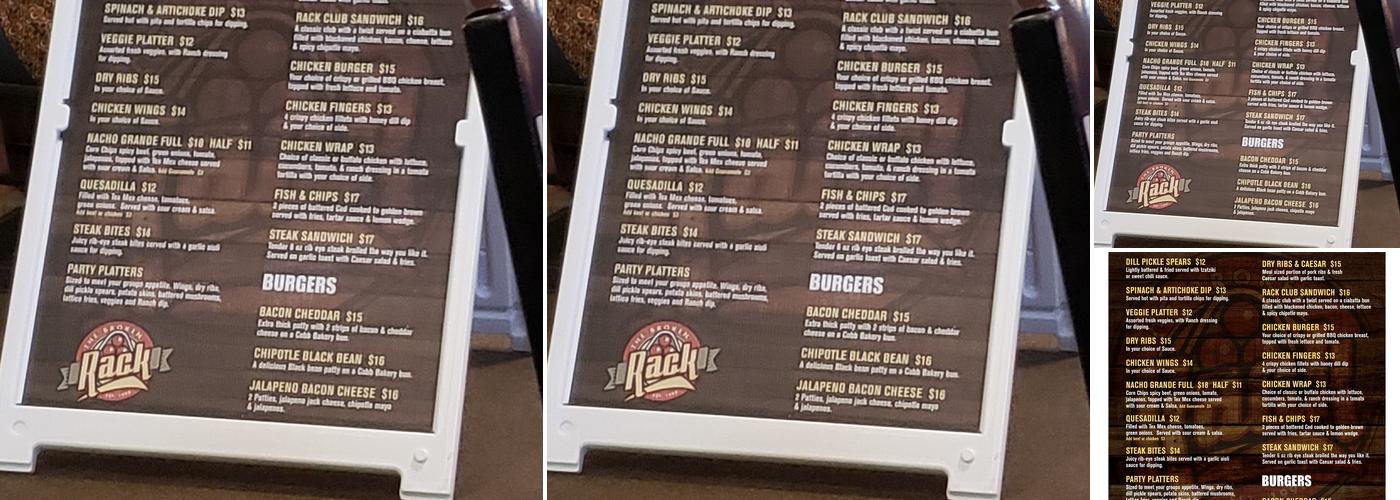 Broken Rack Billiards Menu