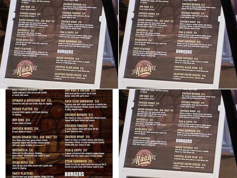 Broken Rack Billiards Menu