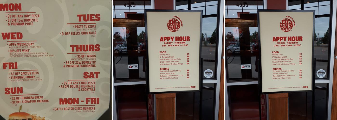 Boston Pizza Menu