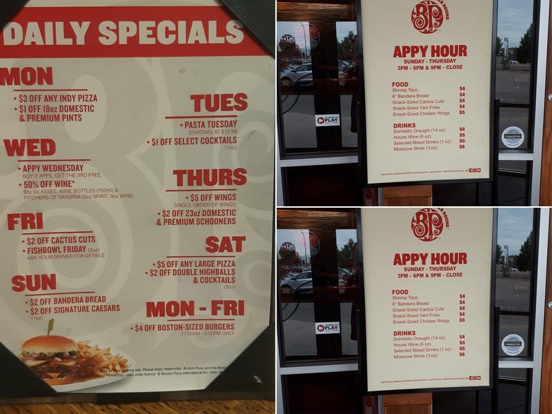 Boston Pizza Menu