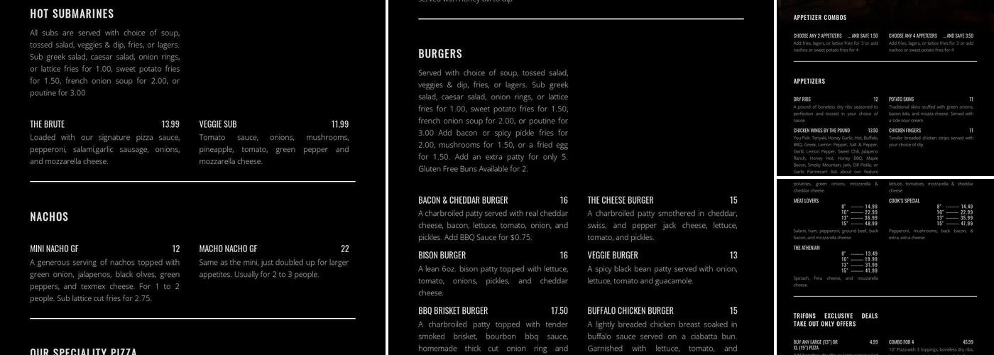 Trifon's Pizza Menu