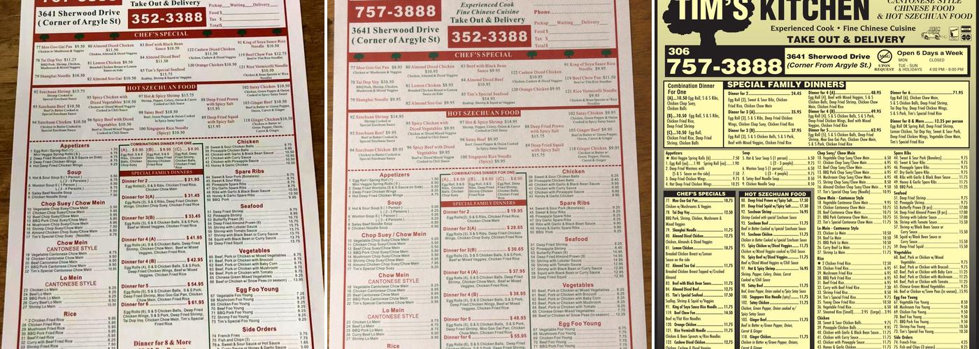Tim's Kitchen Menu