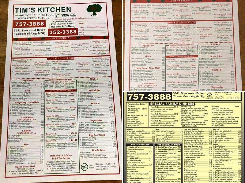 Tim's Kitchen Menu