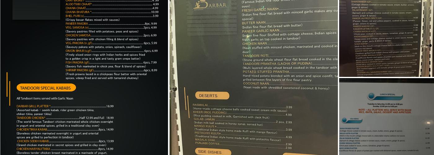Darbar Restaurant Menu