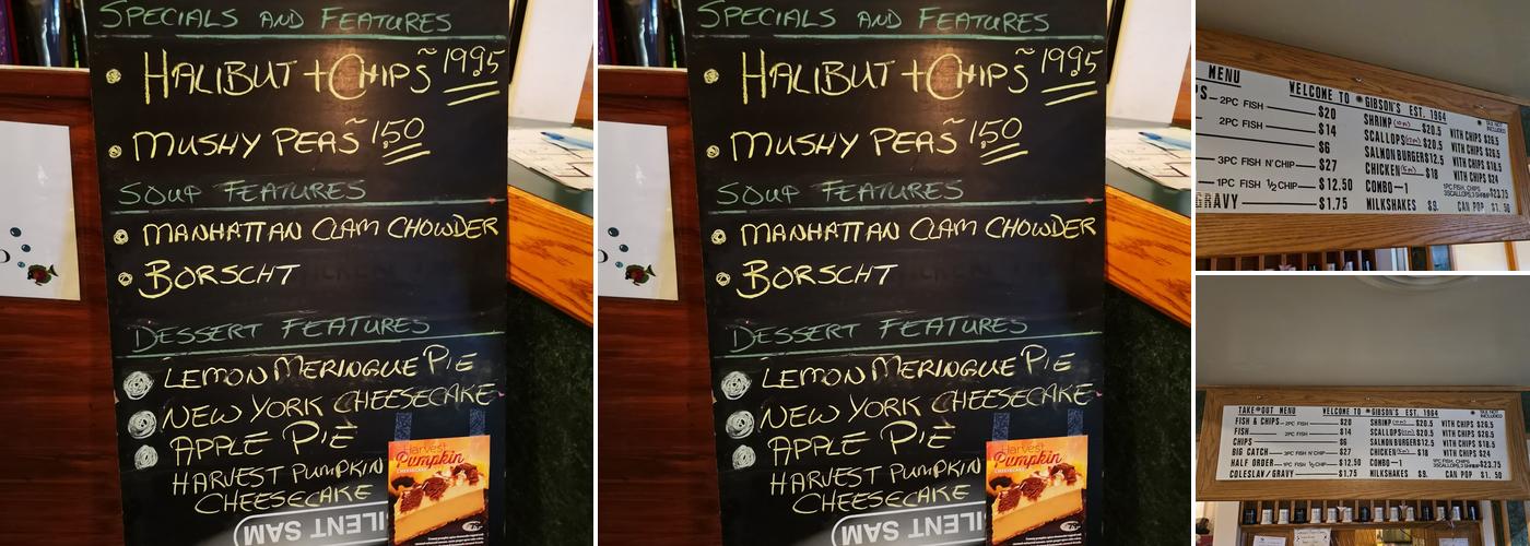 Gibson's Fish & Chips Menu