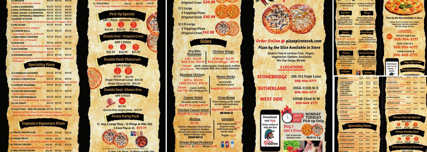 Pizza Pirates Menu