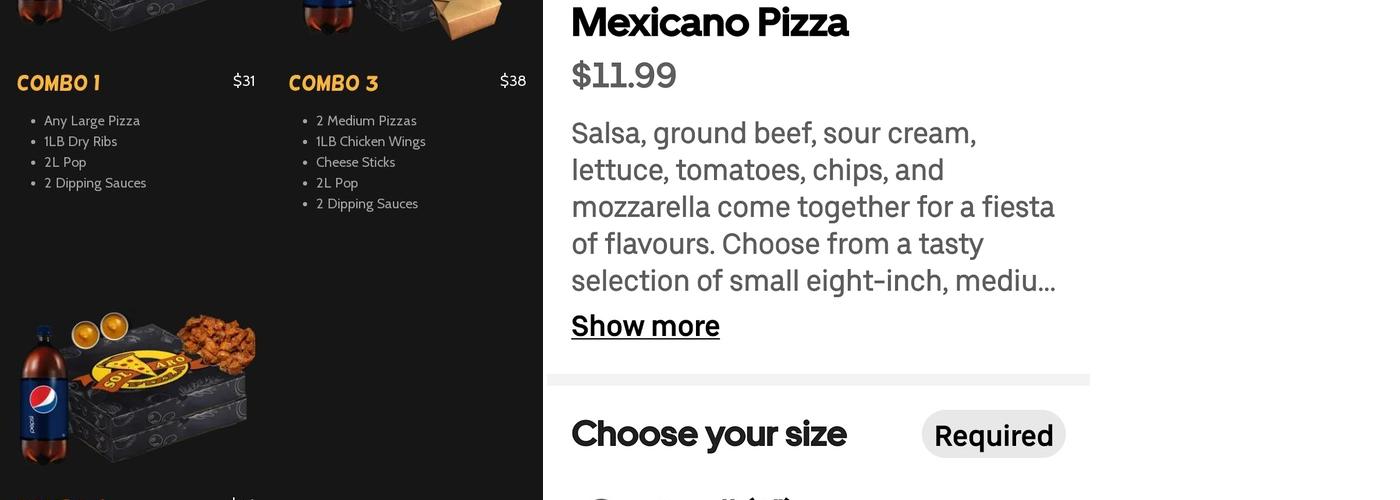 Solaro Pizza Menu