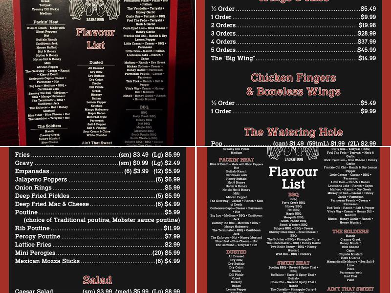 Big Wing's Menu