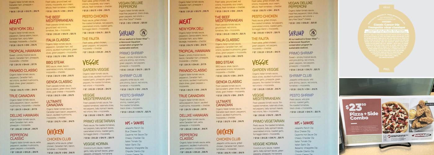 Panago Pizza Menu